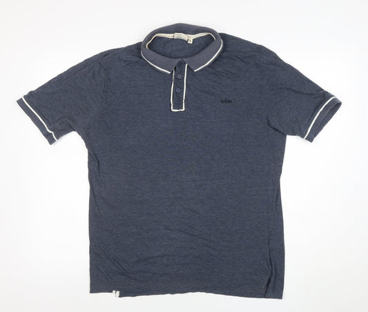 Lee Cooper Men's Blue Cotton Polo Shirt Size L Regular Fit