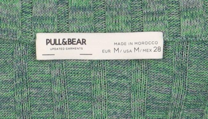 Pull&Bear Womens Green Cropped Collared Knit Long Sleeve Blouse Size M