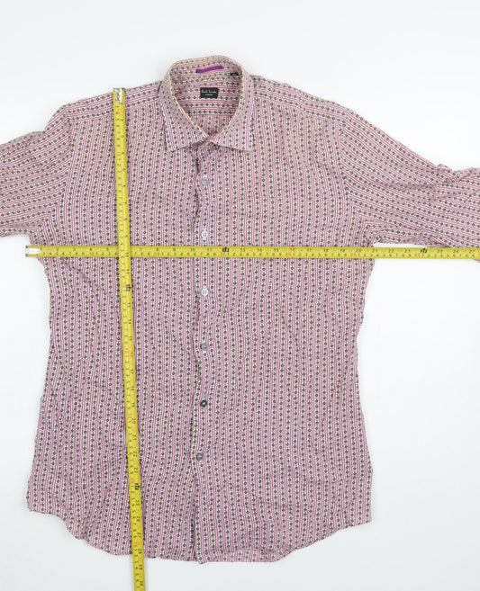 Paul Smith Men’s Pink Floral Stripe Long Sleeve Slim Fit Cotton Shirt 15.5