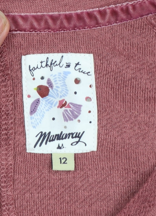 Brand and care label for Mantaray Women’s Pink Striped Button Back Long Sleeve Sweatshirt, size UK 12