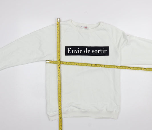 La Petite Française Women White Pullover Sweatshirt M/L Graphic Print