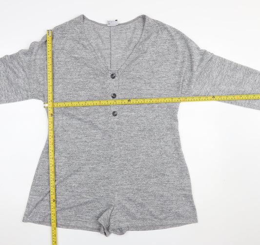 ASOS Design Women’s Grey Long Sleeve Playsuit UK 10 Polyester Blend