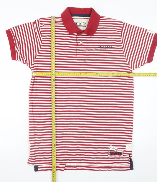 Collegiate Vintage Apparel Men's Red White Striped Polo Shirt Medium
