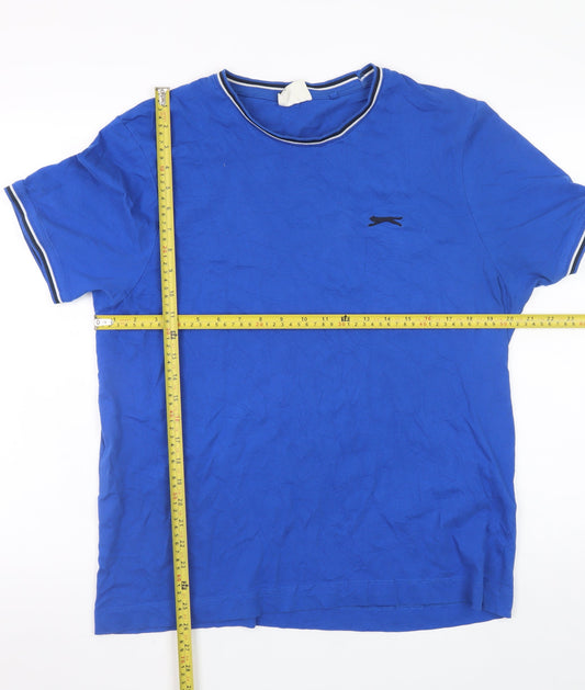 Slazenger Men Blue L Crew Neck Short Sleeve Cotton T-Shirt
