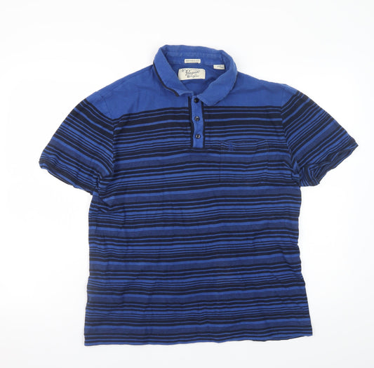 Penguin by Munsingwear Men’s Blue Striped Cotton Polo Shirt Size L
