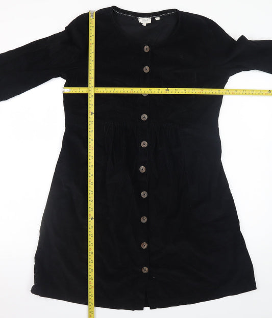 Fat Face Women Black Cotton Long Sleeve Shirt Dress Size 12