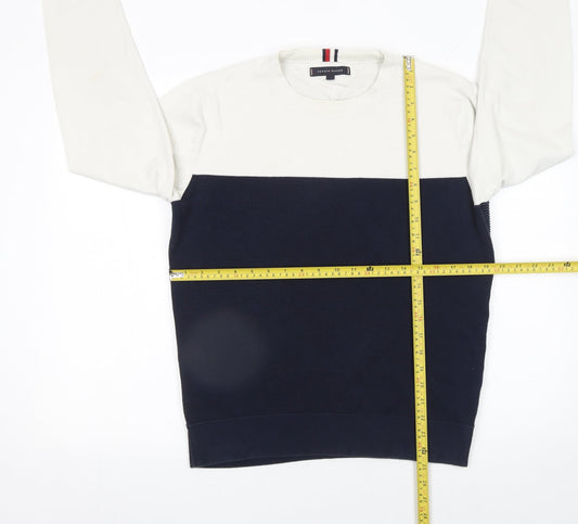 Tommy Hilfiger Men's Blue White Cotton Crew Neck Jumper M