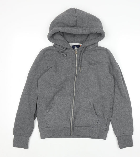 Superdry Womens Grey Full Zip Hoodie Size 12 UK Cotton Blend