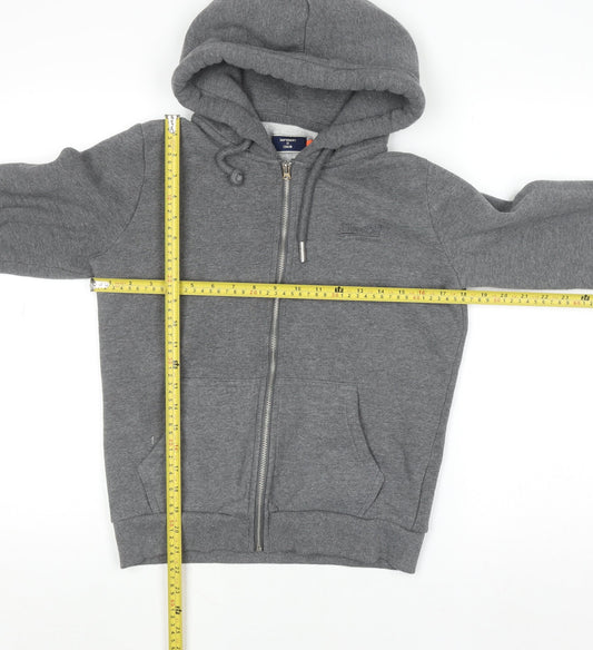 Superdry Womens Grey Full Zip Hoodie Size 12 UK Cotton Blend