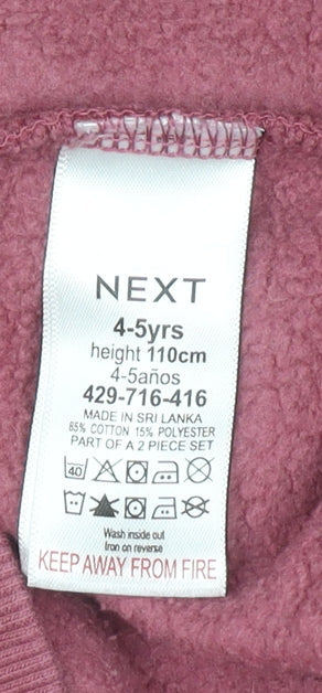 Brand and care label for Next girls’ purple minnie mouse pullover sweatshirt 4-5 years