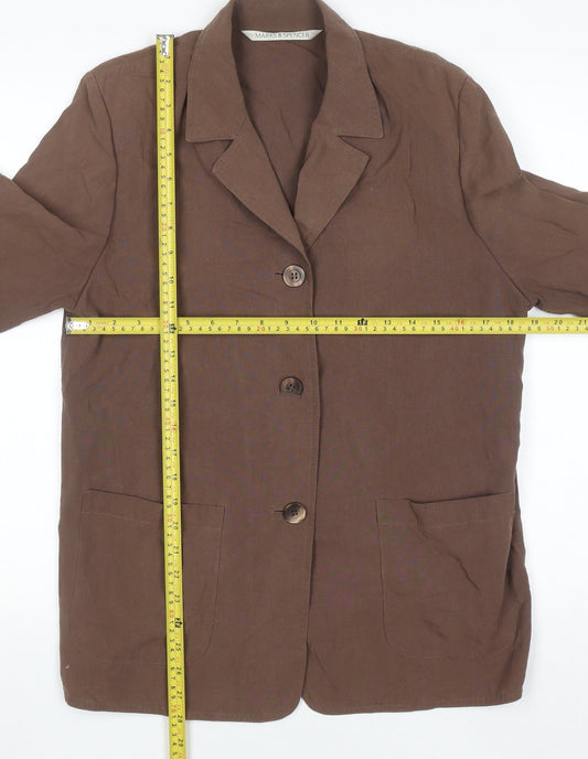 Marks and Spencer Women Brown Petite Fit Linen Blend Blazer UK 12