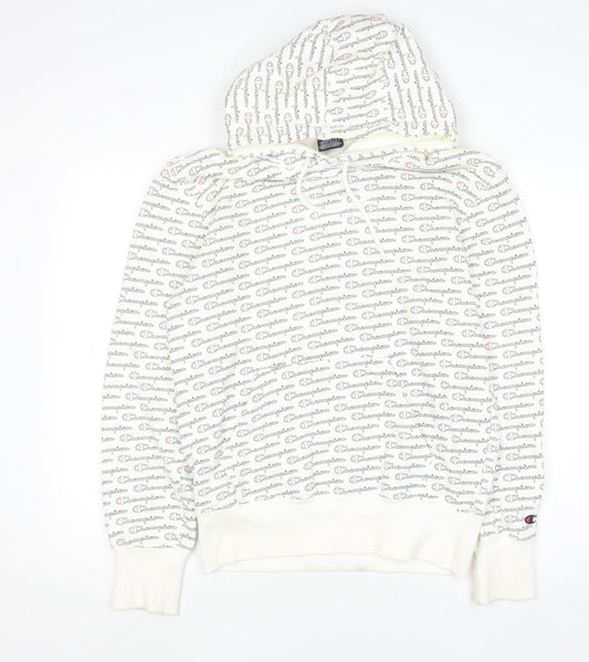Champion Mens White Logo Pullover Hoodie Size M