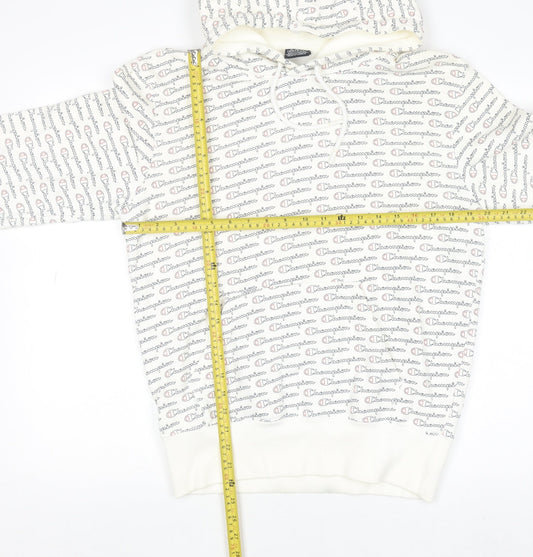 Champion Mens White Logo Pullover Hoodie Size M