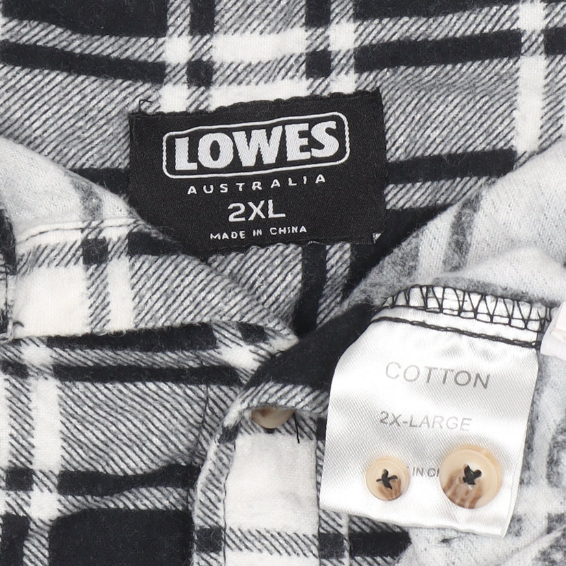 Lowes Men's Black Check Flannel Cotton Button-Up Shirt 2XL
