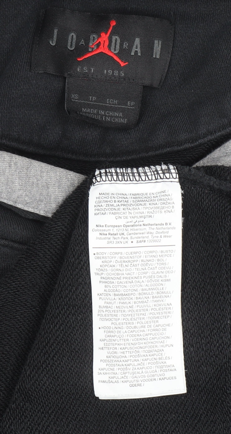 Brand and care label for Jordan Men’s Black XS Pullover Hoodie with Logo Print