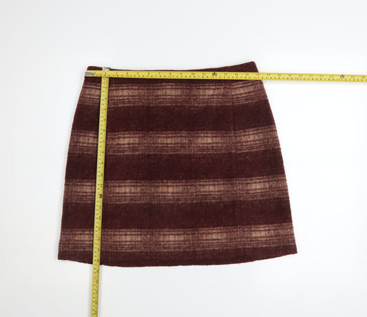 Uniqlo Women Brown Wool Blend Checked Short Skirt L