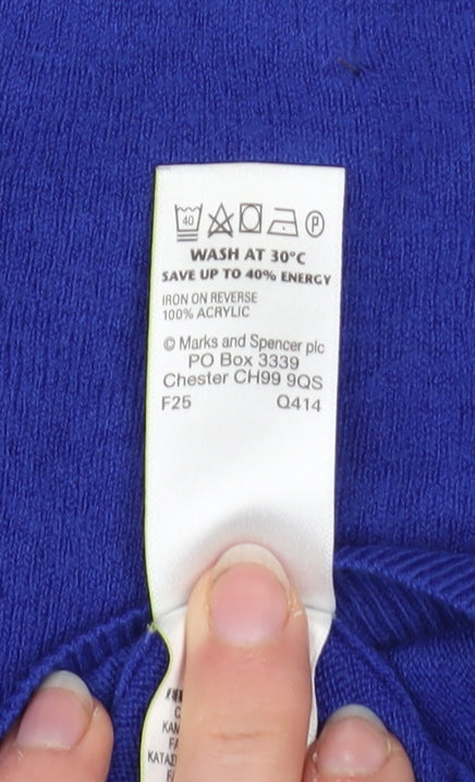 Marks and Spencer Women's Blue Acrylic Crew Neck Jumper Size 14