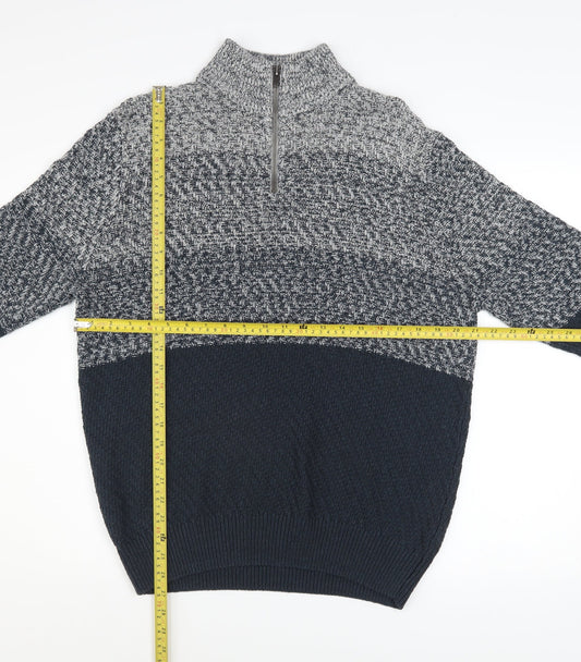 Tu Men's Grey Chunky Half Zip Knit Jumper M Regular Fit