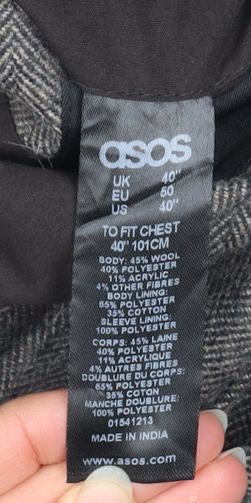 Brand and care label for ASOS Women Grey Wool Blend Single-Breasted Blazer Jacket, size 40