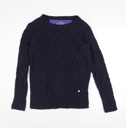 Superdry Women's Blue Cable Knit Wool Crew Neck Jumper Size M
