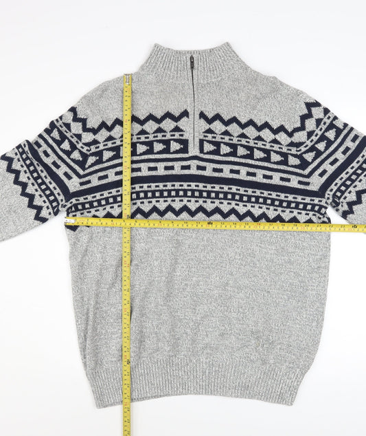 Urban Pipeline Men’s Grey Fair Isle Half Zip Jumper XL Cotton Blend