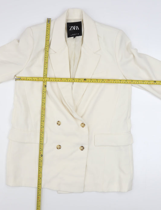 Zara Women’s Ivory Double-Breasted Blazer Jacket L Tailored Workwear