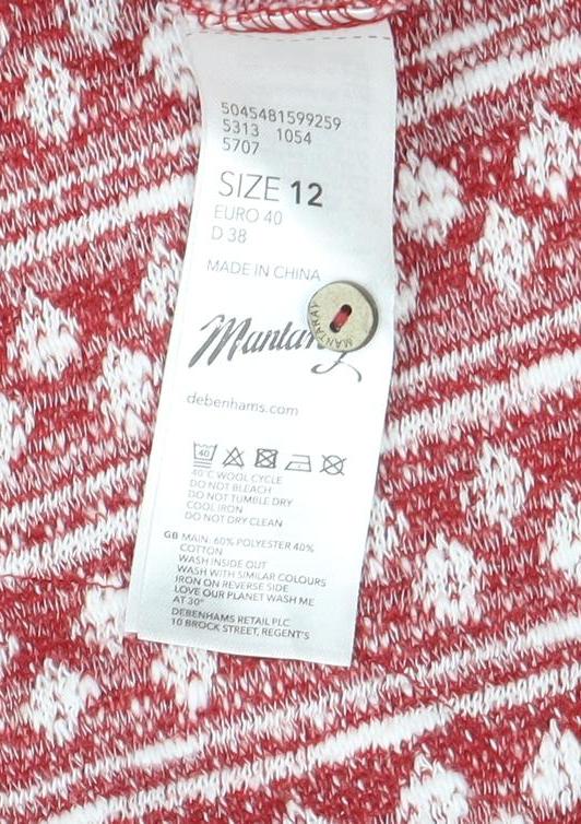 White Stuff Womens Red Fair Isle Funnel Neck Pullover Hoodie Size 12