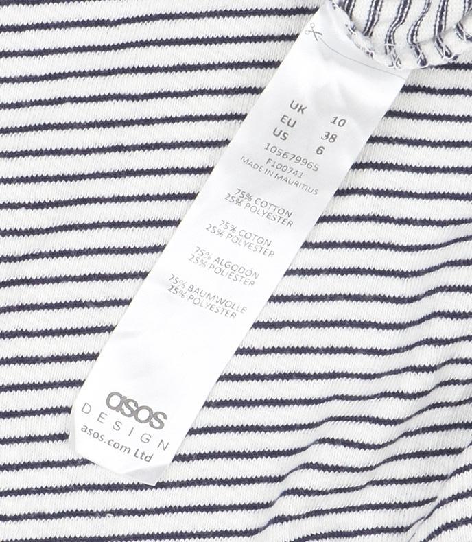 ASOS Women’s White Navy Striped Ringer Long Sleeve Cotton T-Shirt Size 10