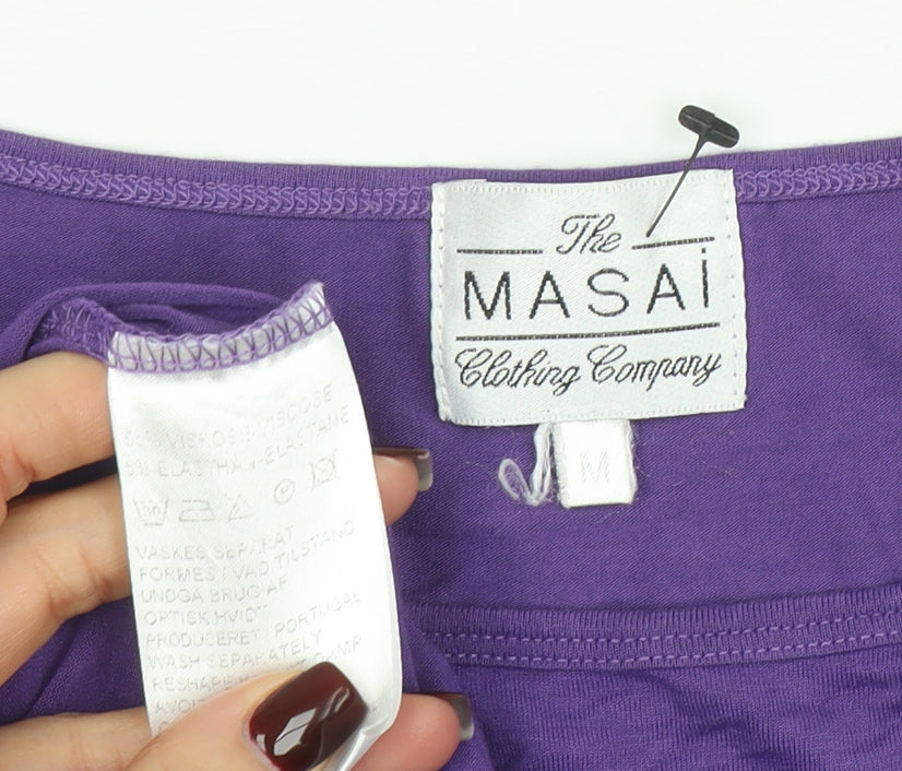 Brand and care label for Masai Women Purple Knee Length Shift Dress M 3/4 Sleeve Viscose