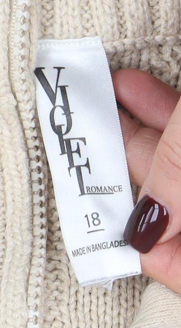 Violet Romance Womens Beige Size 18 Roll Neck Cable Knit Jumper