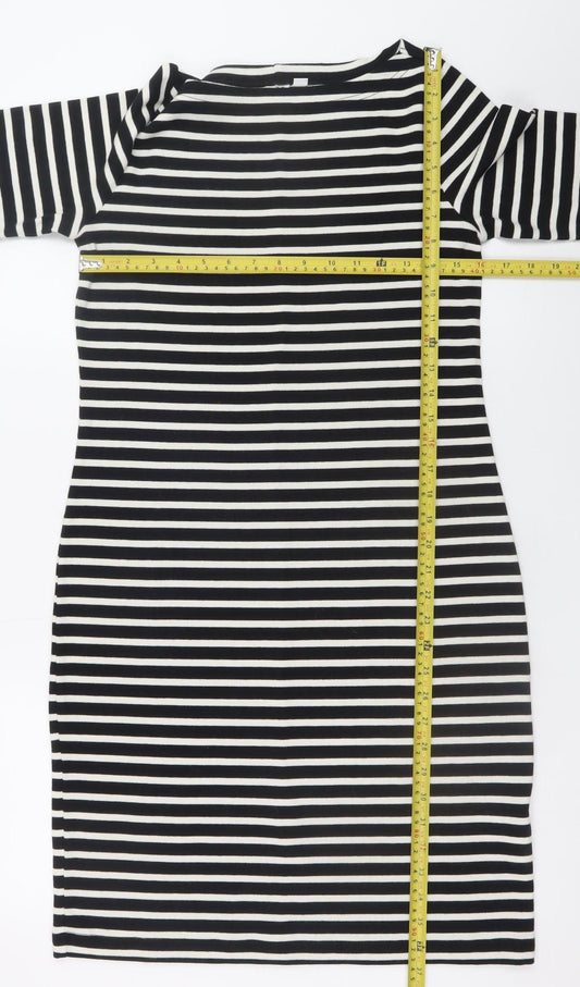 GAP Women’s Black Striped Shift Dress M 3/4 Sleeve Boat Neck