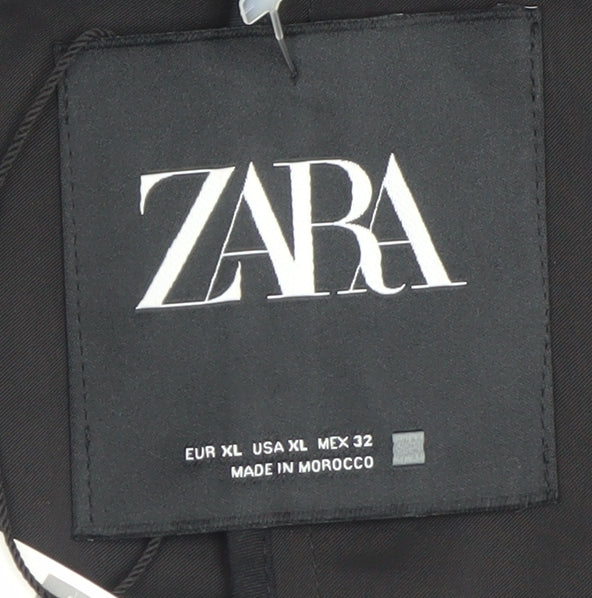 Zara Women Black Long Trench Coat Size 14 Classic Style