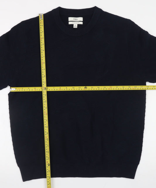 Marks and Spencer Men’s Blue Cotton Blend Crew Neck Jumper L