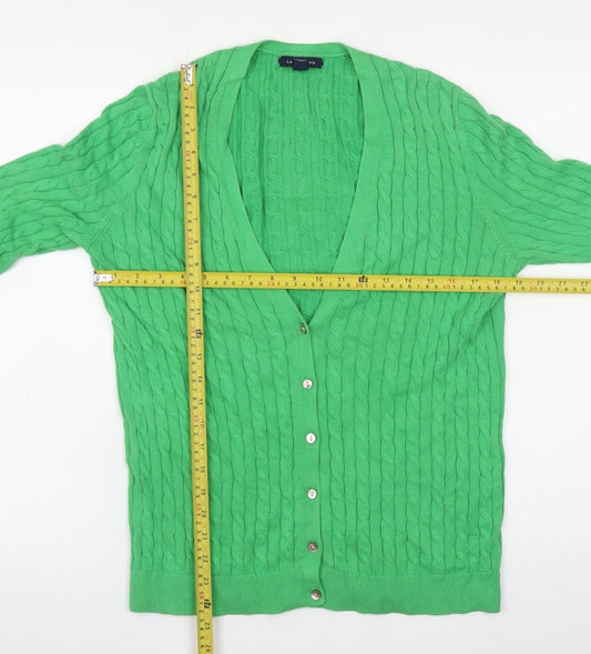 Lands' End Women's Green Cable-Knit Cardigan M V-Neck Classic Fit