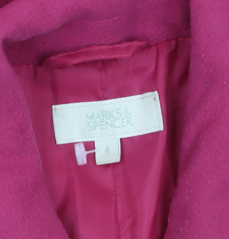Marks and Spencer Women's Pink Wool Blend Mid-Length Button Coat Size 14