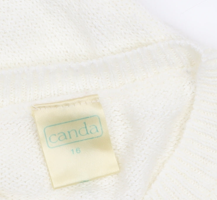 Canda Women's Ivory Short Sleeve Button Cardigan Size 16