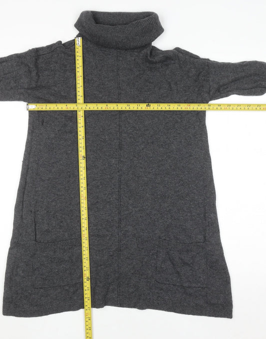 Fat Face Women Grey Roll Neck Long Sleeve Tunic Jumper Size 8