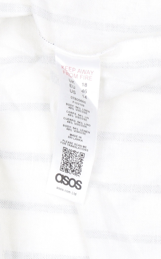 Brand and care label for ASOS Women’s White Striped Linen Wrap Midi Skirt, size UK 18