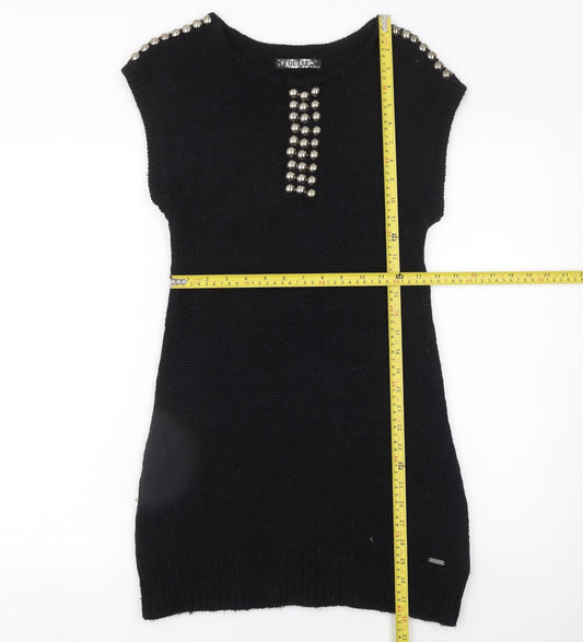 Guess Women Black Sleeveless Beaded Knit Sweater Dress Size S