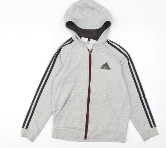 Adidas Boys Grey Full Zip Hoodie 11-12 Years Sports Casual Fleece