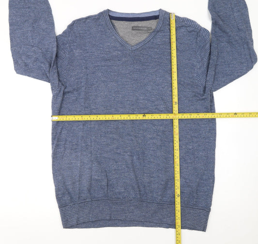 RJR John Rocha Men’s Blue Cotton V-Neck Jumper Size L