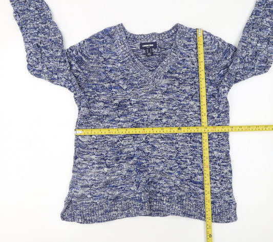 Lands' End Women's Blue V-Neck Cotton Knit Jumper Size M