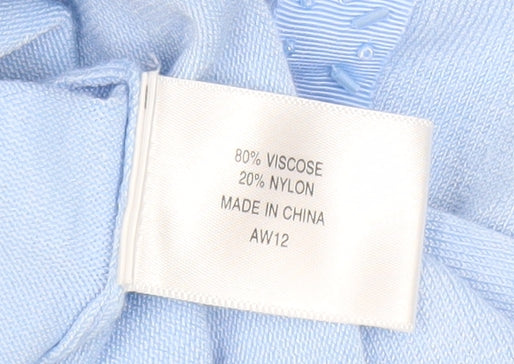 CC Petite Women's Blue Bow Scoop Neck 3/4 Sleeve Pullover Jumper Size S