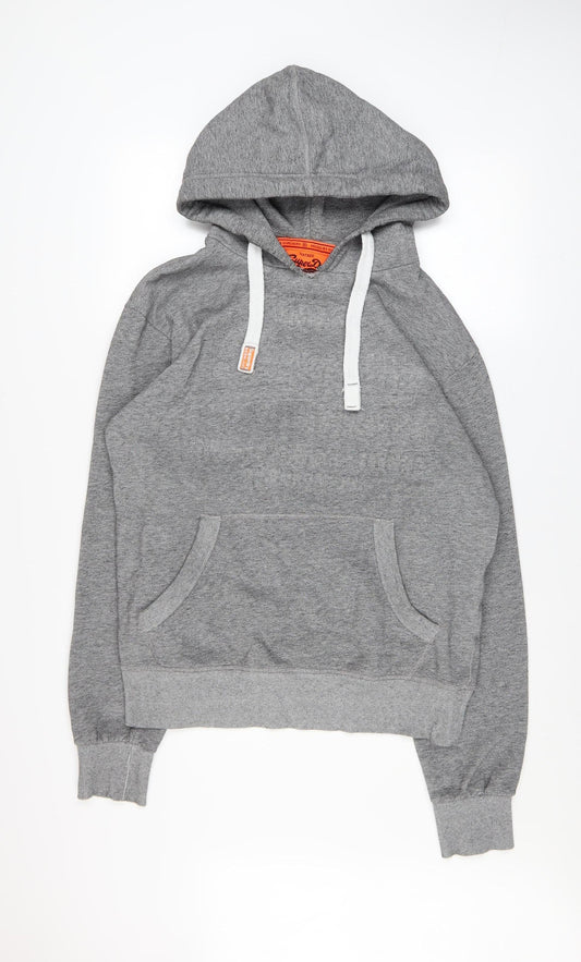 Superdry Mens Grey Pullover Hoodie Size M Classic Logo Style