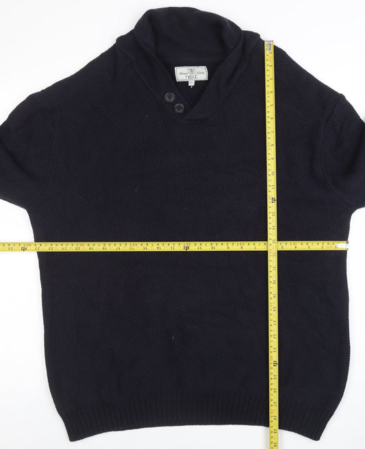 Next Men’s Blue 2XL Cotton Shawl Collar Waffle Knit Jumper