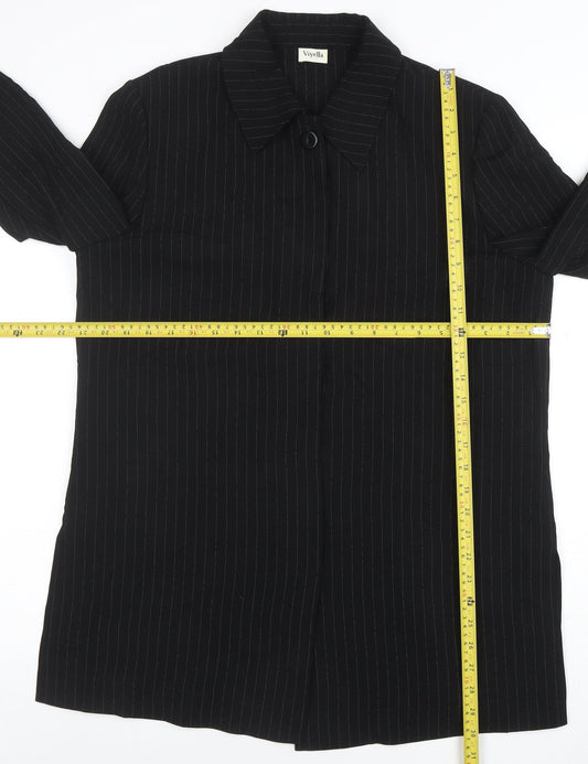 Viyella Women Black Pinstripe Long Sleeve Single-Breasted Blazer UK14