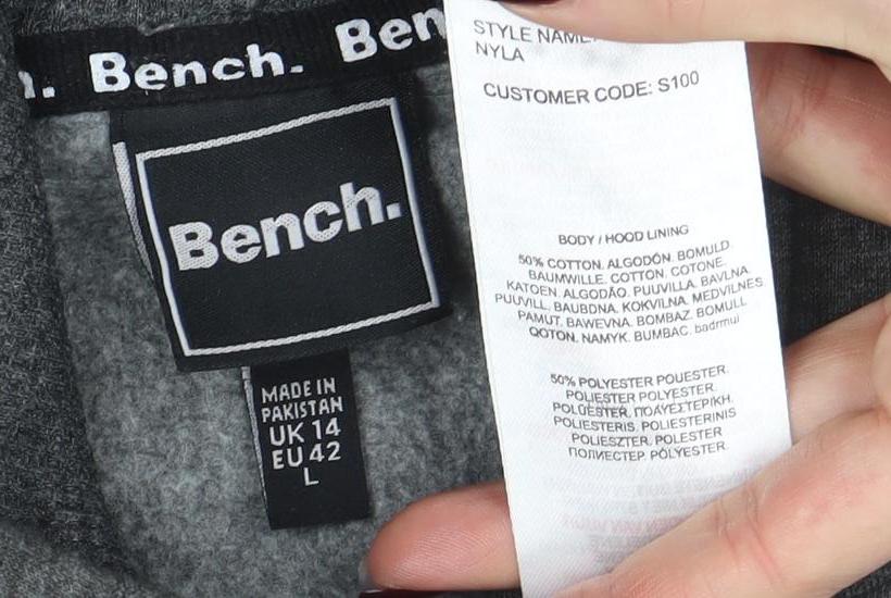 Bench Men’s Grey Pullover Hoodie L Regular Fit Logo Sweatshirt