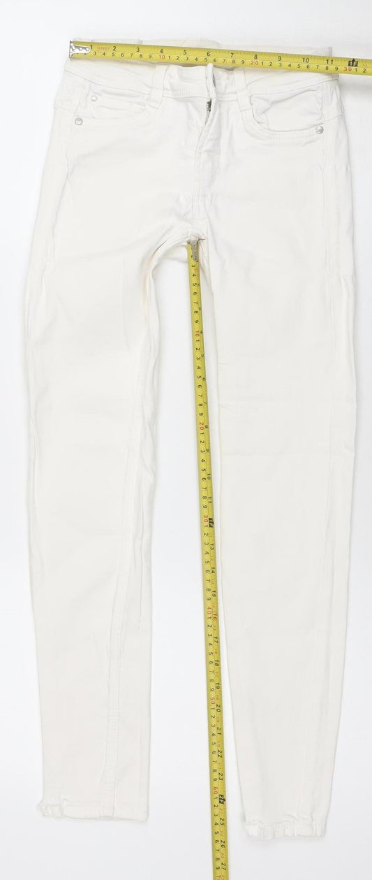 Zara Women White Skinny Jeans Size 10 Mid Rise Stretch Denim