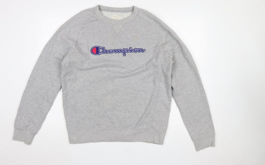 Champion Mens Grey Large Pullover Sweatshirt Embroidered Logo
