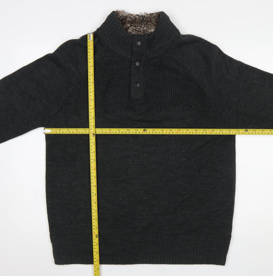 F&F Men's Black XL Henley High Neck Faux Fur Lined Jumper